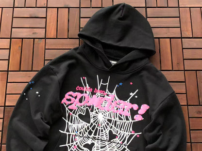 Black and Bright Pink Web Hoodie